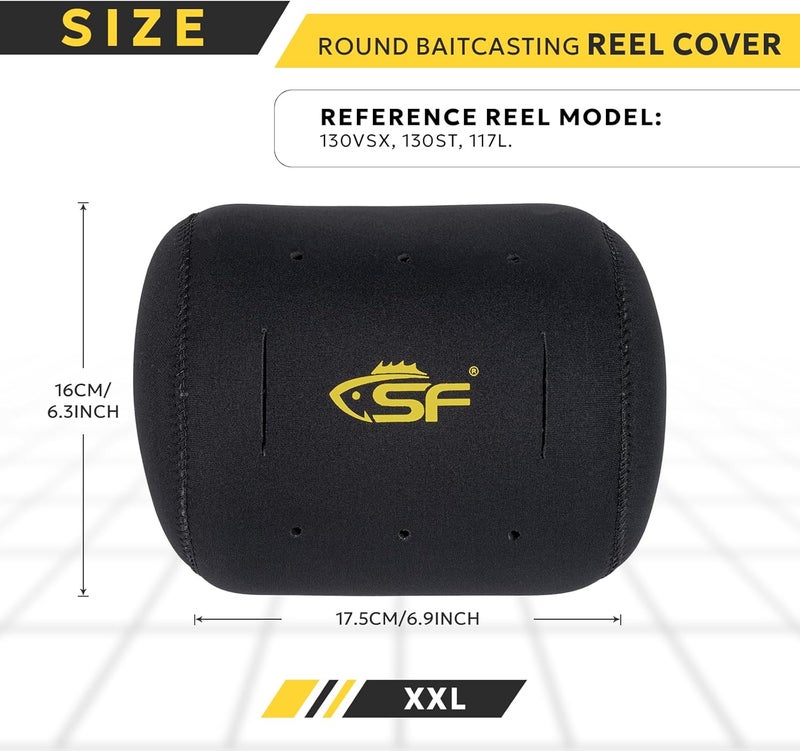 sf. Neoprene Conventional Reel Covers Round Reel Case Protective Cover Shield Pouch, XXS/XS/S/M/L/XL/XXL Size, Black - Image 2